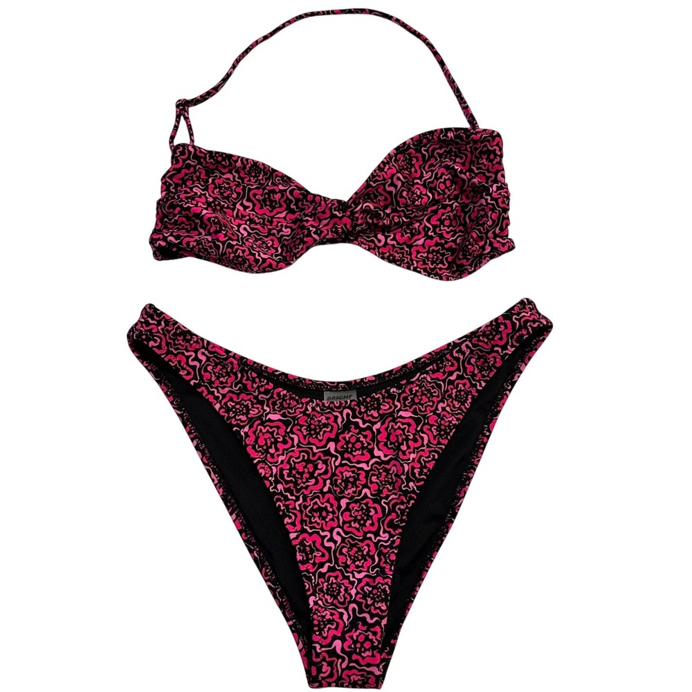 Bright Swimwear Euphoria Small Bikini Nia Bandeau Top Lola High Leg Bottom Pink